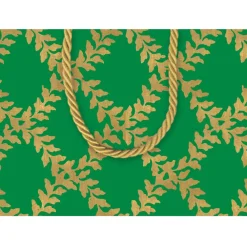 Caspari Christmas Gift & Bottle Bags|Gift & Bottle Bags|Acanthus Trellis Small Gift Bag in Green - 1 Each