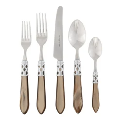 Vietri Tailgates|Summer Picnic|Aladdin Brilliant Taupe Five-Piece Place setting