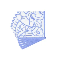 Caspari Engagement Party|Bridal Shower|Algarve Ceramic Blue Paper Linen Cocktail Napkins - 15 Per Package
