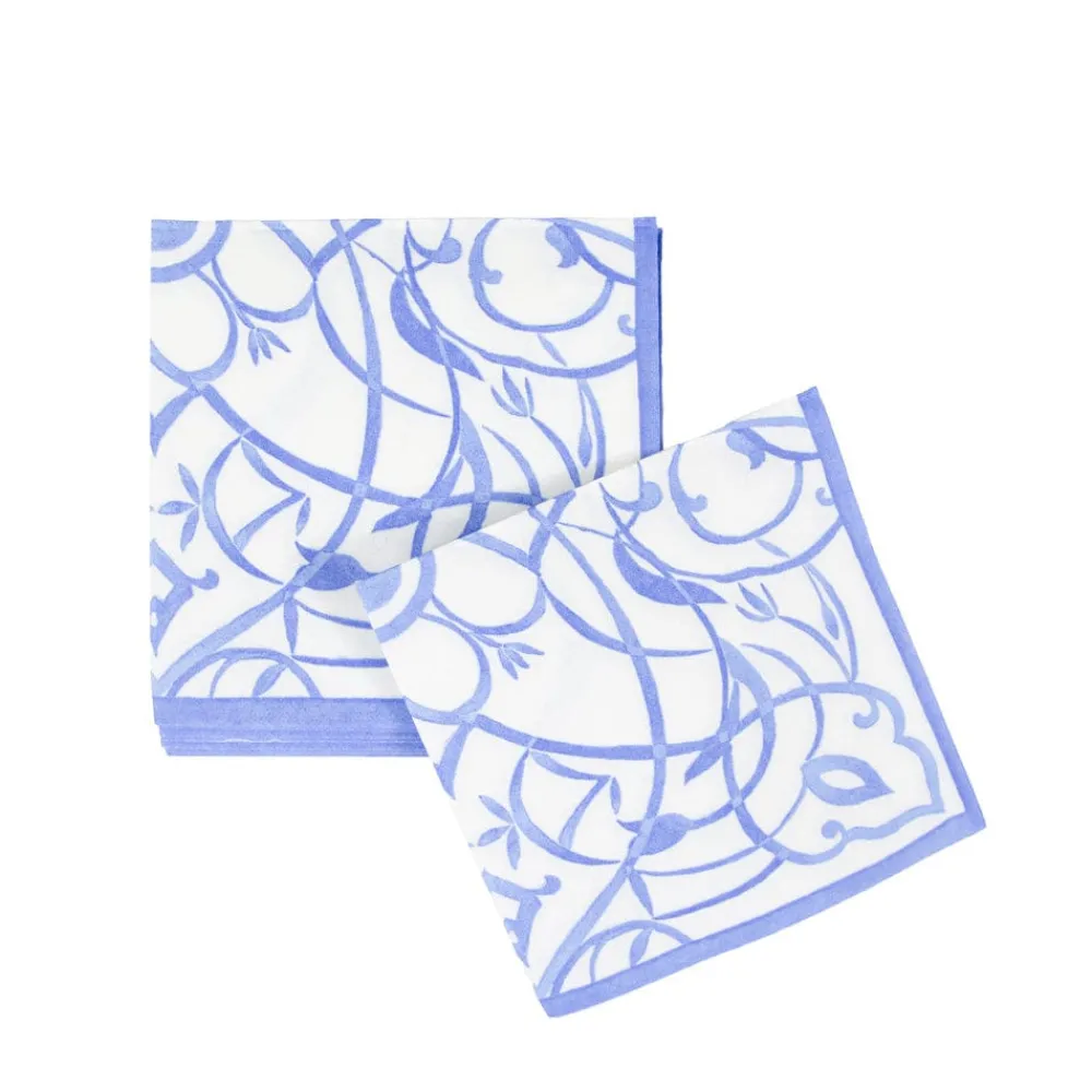 Caspari Engagement Party|Bridal Shower|Algarve Ceramic Blue Paper Linen Cocktail Napkins - 15 Per Package