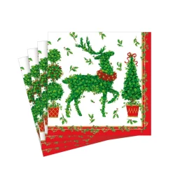 Caspari Christmas Napkins|Paper Cocktail Napkins|Animal Topiaries Paper Cocktail Napkins - 20 Per Package