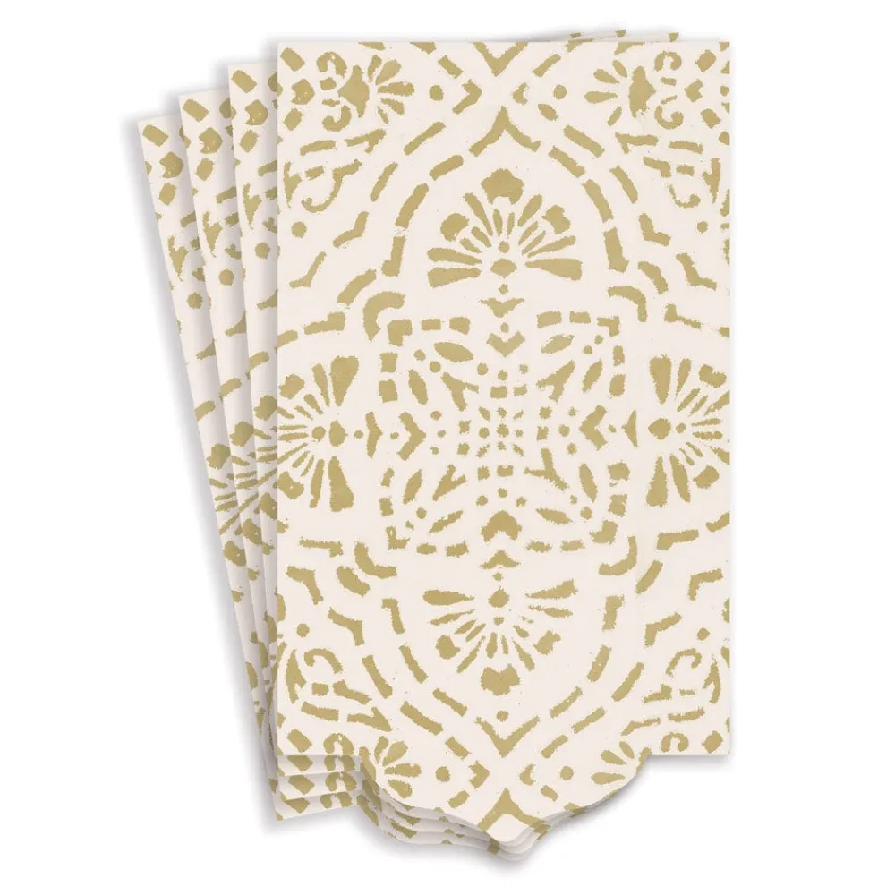 Caspari Christmas Napkins|Engagement Party|Annika Die-Cut Paper Linen Guest Towel Napkins in Ivory & Gold - 12 Per Package