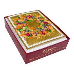 Caspari Christmas And Holiday Cards|Boxed Holiday Cards|Autumn Wreath Petite Boxed Christmas Cards - includes 15 cards & envelopes