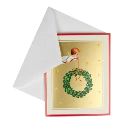 Caspari Christmas And Holiday Cards|Boxed Holiday Cards|Baby Angel With Wreath Petite Boxed Christmas Cards - includes 15 cards & envelopes