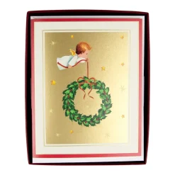 Caspari Christmas And Holiday Cards|Boxed Holiday Cards|Baby Angel With Wreath Petite Boxed Christmas Cards - includes 15 cards & envelopes