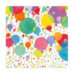 Caspari Birthday|Paper Luncheon Napkins|Balloons and Confetti Paper Luncheon Napkins in White - 20 Per Package