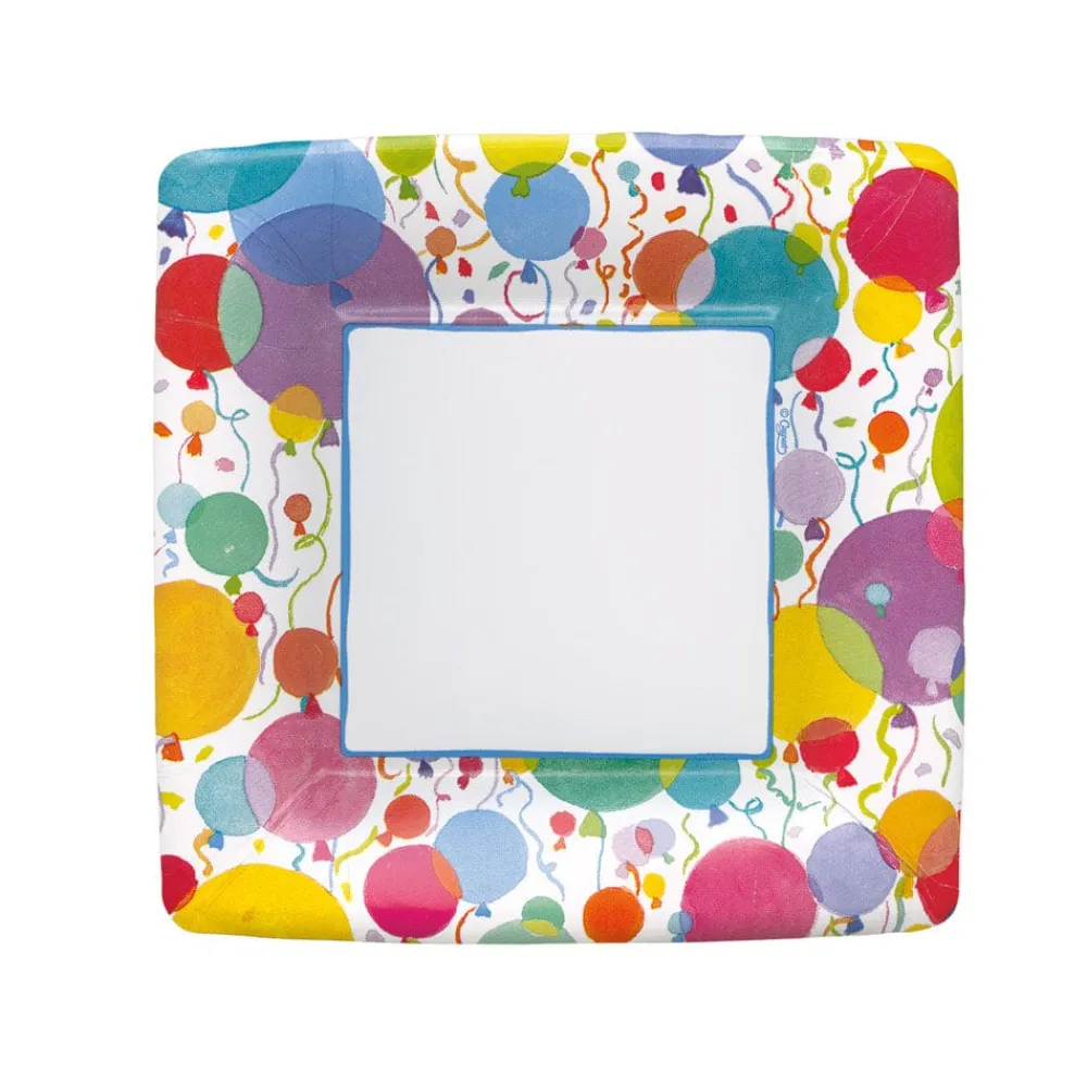 Caspari Birthday|Paper Salad And Dessert Plates|Balloons and Confetti Square Paper Salad & Dessert Plates - 8 Per Package