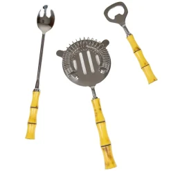 Caspari Cocktail Party|Bar Tools & Acrylic Barware|Bamboo Handle Bar Tools Set