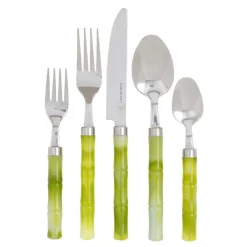 Caspari Easter|Flatware|Bamboo Handle 5-Piece Stainless Steel Picnicware Set in Green