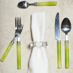 Caspari Easter|Flatware|Bamboo Handle 5-Piece Stainless Steel Picnicware Set in Green