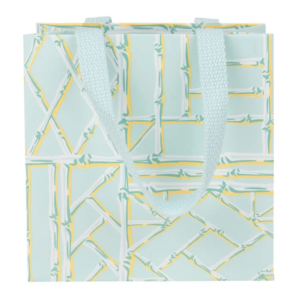 Caspari Gift & Bottle Bags|Bamboo Screen in Robin's Egg Small Square Gift Bags - One Gift Bag Included