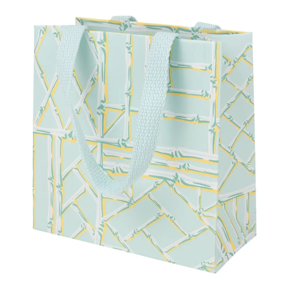 Caspari Gift & Bottle Bags|Bamboo Screen in Robin's Egg Small Square Gift Bags - One Gift Bag Included