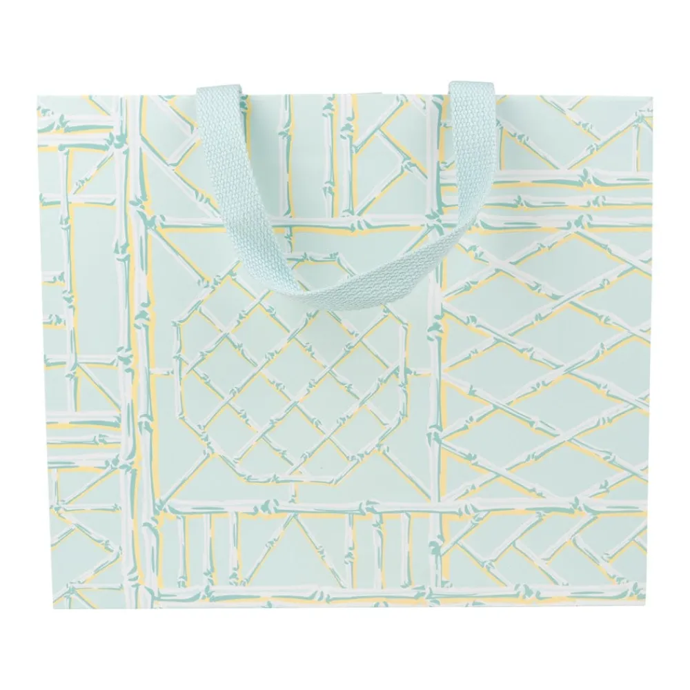 Caspari Gift & Bottle Bags|Bamboo Screen in Robin's Egg Large Gift Bags - One Gift Bag Included