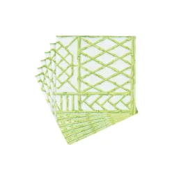 Caspari Paper Cocktail Napkins|Citrus Songbird|Bamboo Screen Moss Green Paper Linen Cocktail Napkins - 15 Per Package