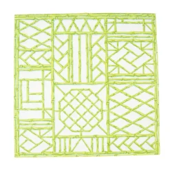 Caspari Paper Cocktail Napkins|Citrus Songbird|Bamboo Screen Moss Green Paper Linen Cocktail Napkins - 15 Per Package