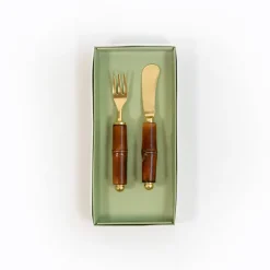 Caspari Serving Utensils|Bamboo Spreader & Hors d'oeuvre Fork - Set of 2