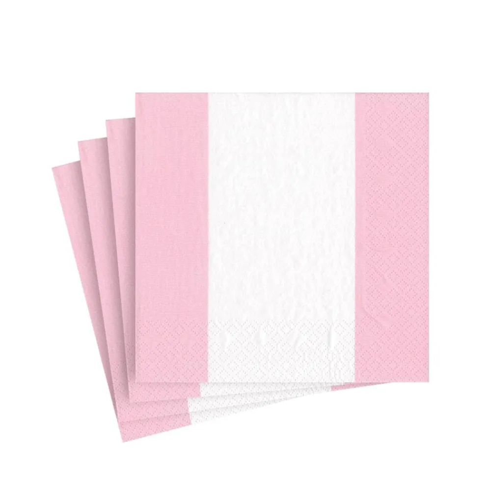 Caspari Birthday|Baby Shower|Bandol Stripe Paper Cocktail Napkins in Petal Pink - 20 Per Package