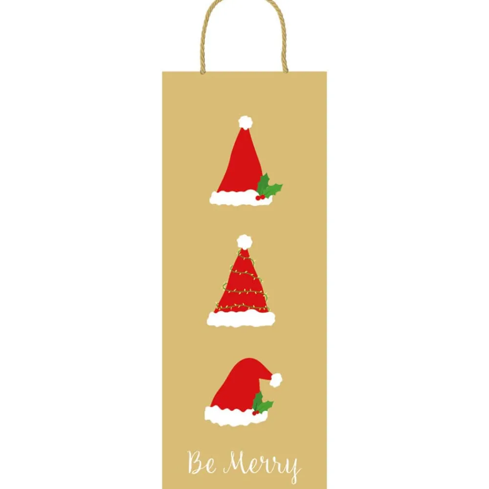 Caspari Christmas Gift & Bottle Bags|Be Merry Gold Gift Bags - includes 1 Gift Bags