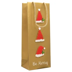 Caspari Christmas Gift & Bottle Bags|Be Merry Gold Gift Bags - includes 1 Gift Bags