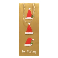 Caspari Christmas Gift & Bottle Bags|Be Merry Gold Gift Bags - includes 1 Gift Bags