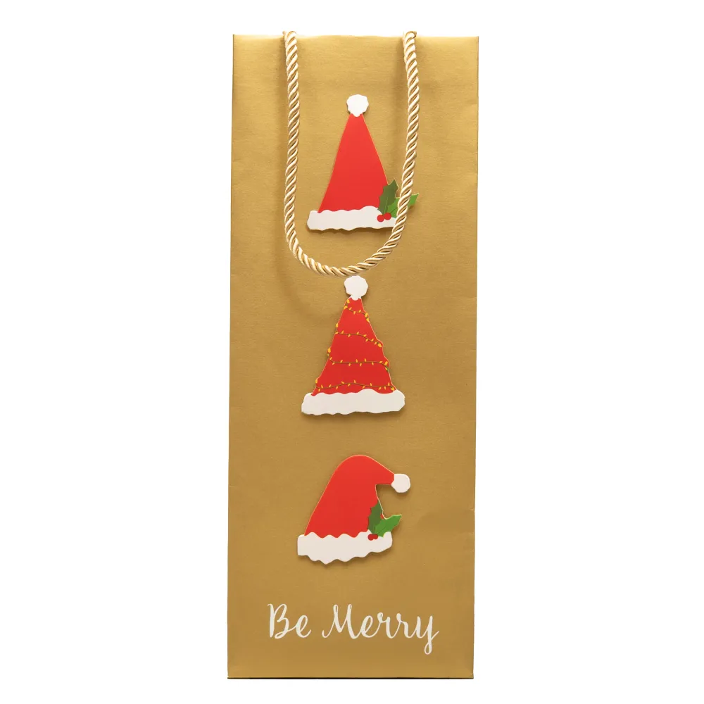 Caspari Christmas Gift & Bottle Bags|Be Merry Gold Gift Bags - includes 1 Gift Bags