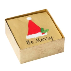 Caspari Christmas Napkins|Boxed Cocktail Napkins|Be Merry in Green Boxed Paper Cocktail Napkins - 40 Per Box