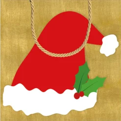 Caspari Christmas Gift & Bottle Bags|Gift & Bottle Bags|Be Merry Santa Hat Small Square Gift Bag - 1 Each