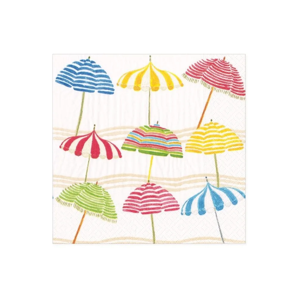 Caspari Paper Cocktail Napkins|Beach Umbrellas Paper Cocktail Napkins - 20 Per Package