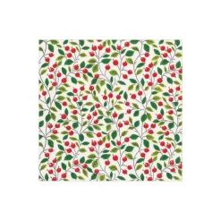 Caspari Christmas Napkins|Thanksgiving|Berries and Leaves Paper Cocktail Napkins in White - 20 Per Package