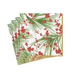 Caspari Christmas Napkins|Paper Cocktail Napkins|Berries and Pine Paper Cocktail Napkins - 20 Per Package