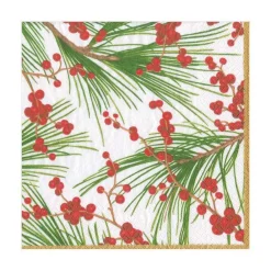 Caspari Christmas Napkins|Paper Luncheon Napkins|Berries and Pine Paper Luncheon Napkins - 20 Per Package