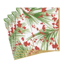Caspari Christmas Napkins|Paper Luncheon Napkins|Berries and Pine Paper Luncheon Napkins - 20 Per Package