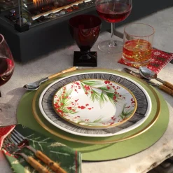 Caspari Christmas Plates|Paper Salad And Dessert Plates|Berries and Pine Paper Salad & Dessert Plates - 8 Per Package