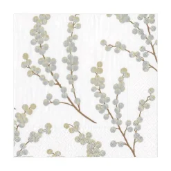 Caspari Christmas Napkins|Hanukkah|Berry Branches Paper Luncheon Napkins in White & Silver - 20 Per Package