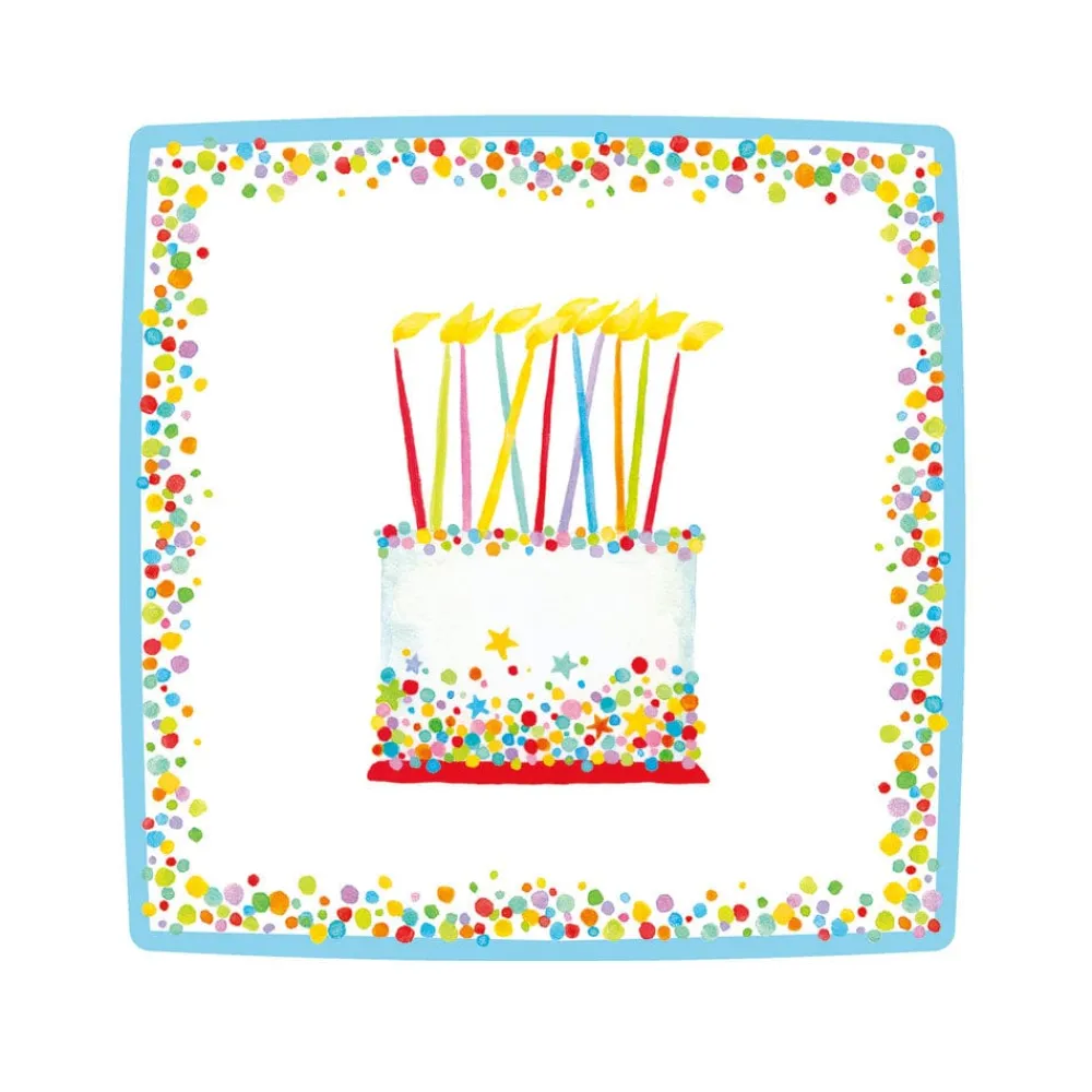 Caspari Birthday|Paper Salad And Dessert Plates|Birthday Cake Square Paper Salad & Dessert Plates - 8 Per Package