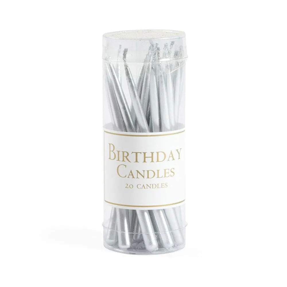 Caspari Engagement Party|Birthday|Birthday Candles in Silver - 20 Candles Per Box