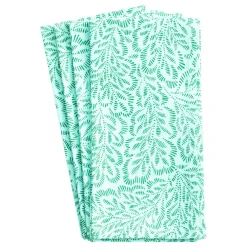 Caspari Summer Picnic|Easter|Block Print Leaves Cotton Dinner Napkins in Turquoise & Green - Set of 4