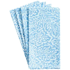 Caspari Memorial Day|Easter|Block Print Leaves Cotton Dinner Napkins in Blue & White - Set of 4