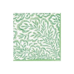 Caspari Paper Cocktail Napkins|Block Print Leaves Paper Cocktail Napkins in Green - 20 Per Package