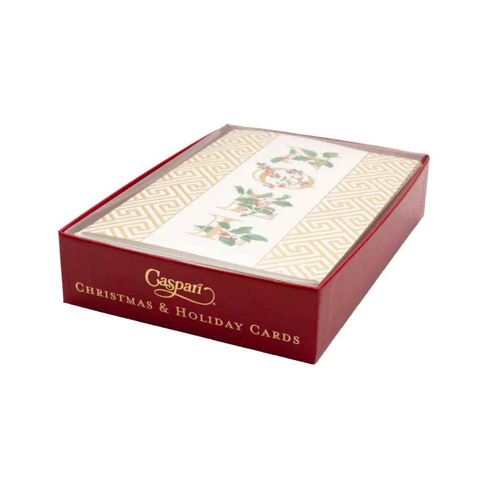 Caspari Christmas And Holiday Cards|Boxed Holiday Cards|Botanical Noel And Fretwork Small Boxed Christmas Cards - includes 15 cards & envelopes
