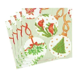 Caspari Christmas Napkins|Paper Cocktail Napkins|Botanical Ornaments Paper Cocktail Napkins - 20 Per Package