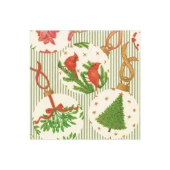 Caspari Christmas Napkins|Paper Cocktail Napkins|Botanical Ornaments Paper Cocktail Napkins - 20 Per Package