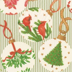 Caspari Christmas Napkins|Paper Dinner Napkins|Botanical Ornaments Paper Dinner Napkins - 20 Per Package