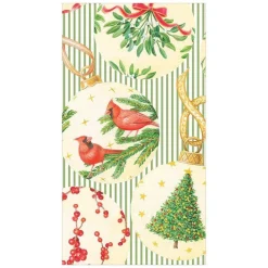 Caspari Christmas Napkins|Paper Guest Towels|Botanical Ornaments Paper Guest Towel Napkins - 15 Per Package