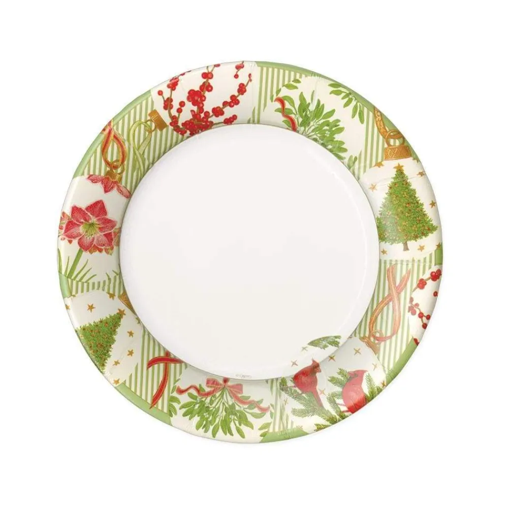Caspari Christmas Plates|Paper Salad And Dessert Plates|Botanical Ornaments Paper Salad & Dessert Plates - 8 Per Package