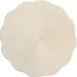 Deborah Rhodes Christmas Placemats & Coasters|Summer Picnic|Braided Scallop Edge Round Placemat in Sand & Silver - 1 Each