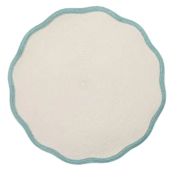 Deborah Rhodes Baby Shower|Placemats|Braided Scallop Edge Round Placemat in Silver & Aqua - 1 Each