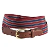 Barrons-Hunter Tailgates|Brick, Navy & Gold Grosgrain Belt with Brown Leather