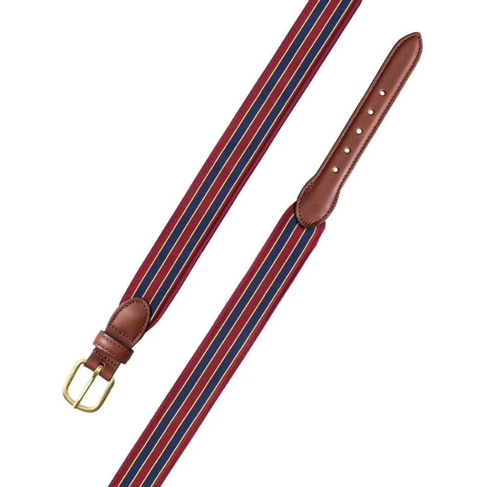 Barrons-Hunter Tailgates|Brick, Navy & Gold Grosgrain Belt with Brown Leather