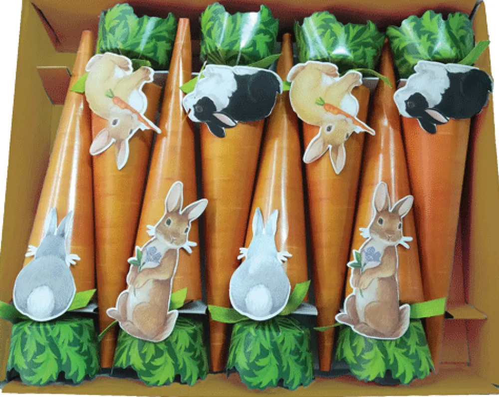 Caspari Easter|Celebration Crackers|Bunnies and Carrots 10" Luxury Cone Crackers - 8 per box